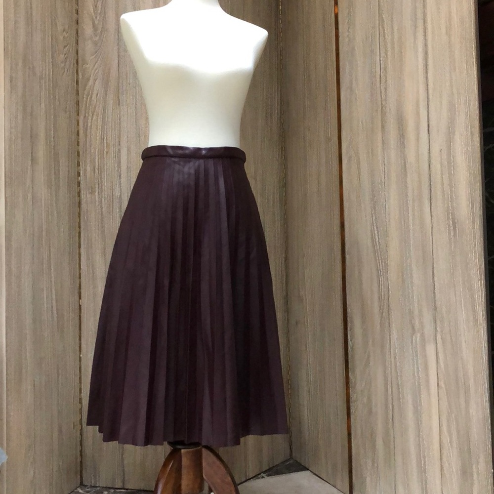 J Crew Faux Leather A- line pleated skirt